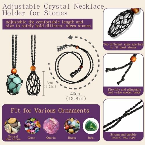 Justerbar kristallhalsbandshållare för stenar