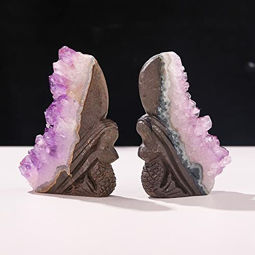 Amethyst kristallbokstöd med trädetaljer