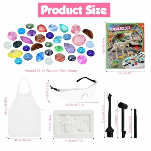 Storlek på produktdelar i arkeologiskt fossilgrävkit