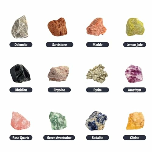 Olika mineralstenar på vit bakgrund