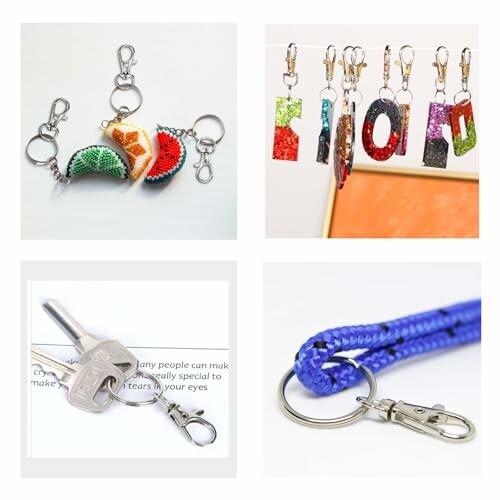 Färgglada nyckelringar i olika former och material