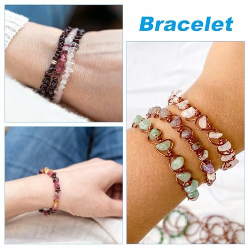 Armband med färgglada stenar på handleder.