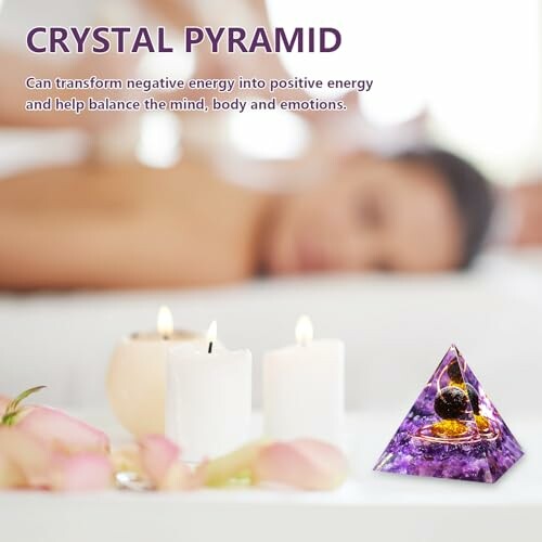 Kristallpyramid och ljus vid massage