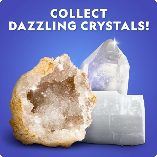 Olika kristaller framför blå bakgrund