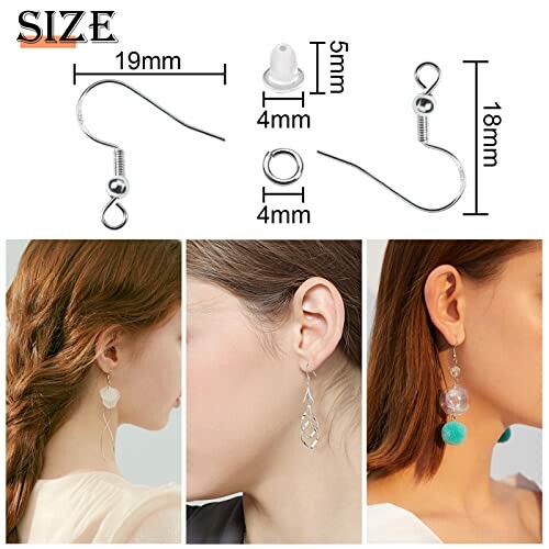 Örhängeskrokar med mått och exempel.