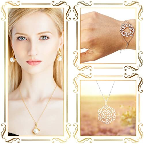 Smyckesset med halsband och armband i guld och pärlor