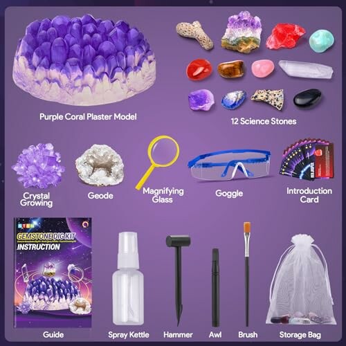 Innehåll i ett grävkit för ädelstenar