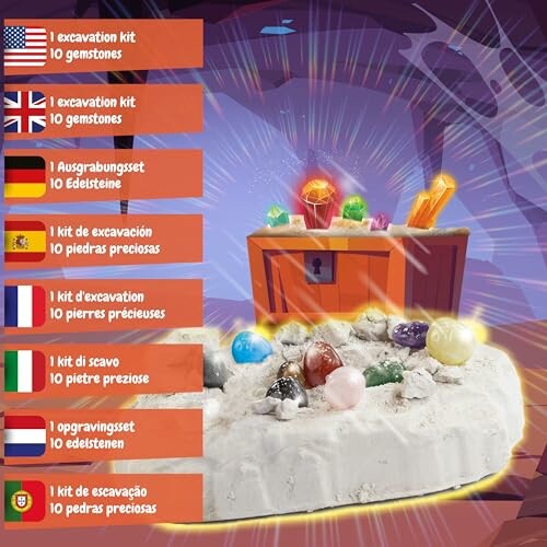 Upptäcktskit med ädelstenar i olika språk