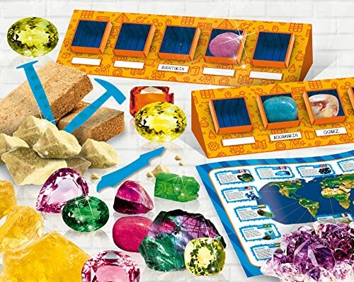 Färgglada ädelstenar och instruktioner för utforskning