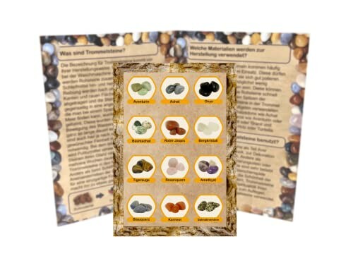 Informationsblad om ädelstenar med bilder och namn.