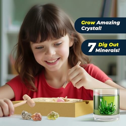 Flicka gräver ut mineraler och odlar kristall.