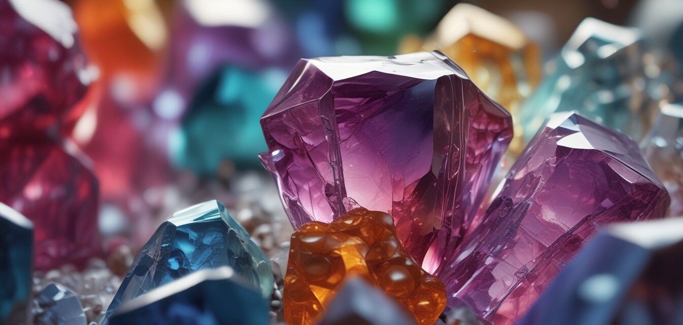 Close-up of various crystal structures