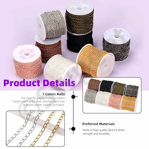 Olika färger av smyckeskedjor på rullar