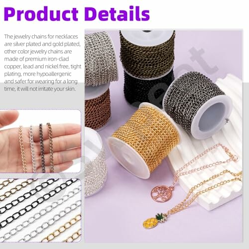 Olika färgade kedjor för smyckestillverkning.