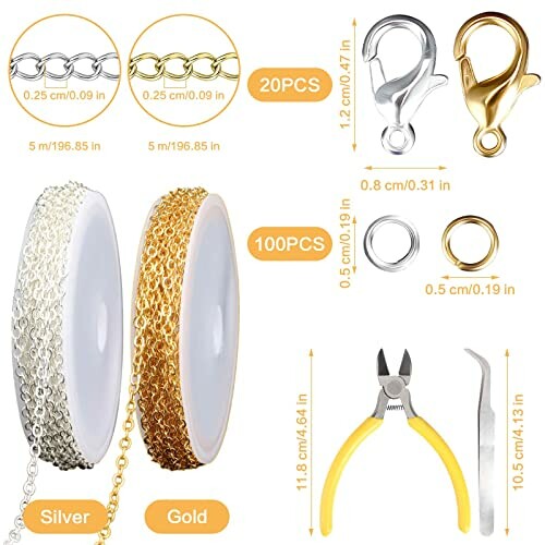 Smyckestillverkningskit med kedjor och verktyg