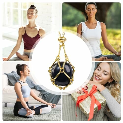 Människor mediterar och en kvinna med en present