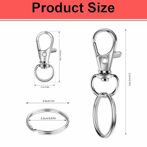 Storleksguide för metallnyckelring med krok