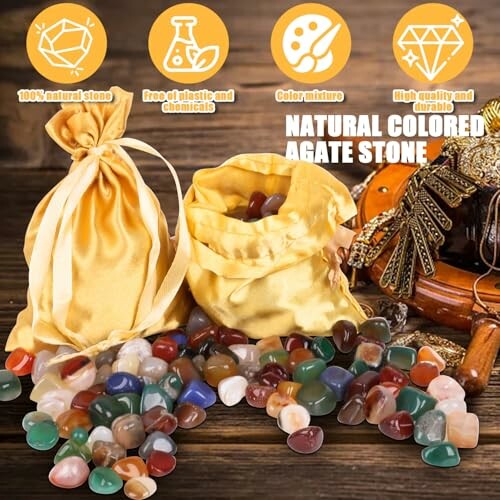 Färgglada agatstenar med påsar.