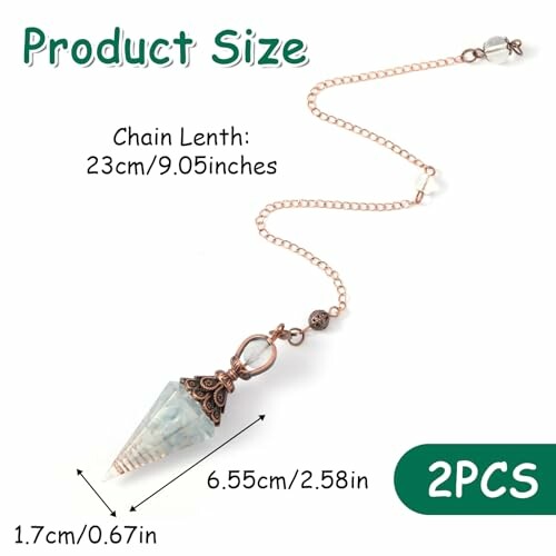 Kristallpendel med kedja och dimensioner