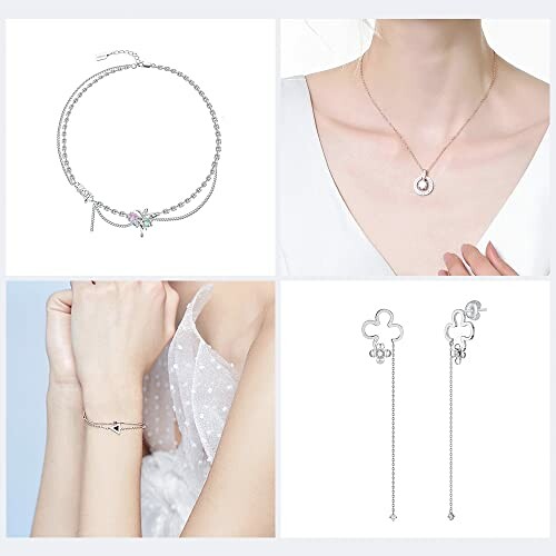 Silversmycken set med halsband, armband och örhängen