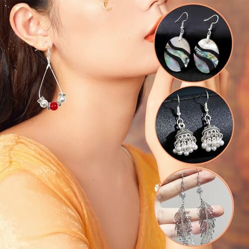 Kvinna som bär olika typer av örhängen